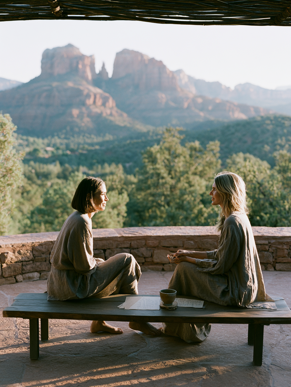 A wellness practitioner and guest seated across from one another at Vale
